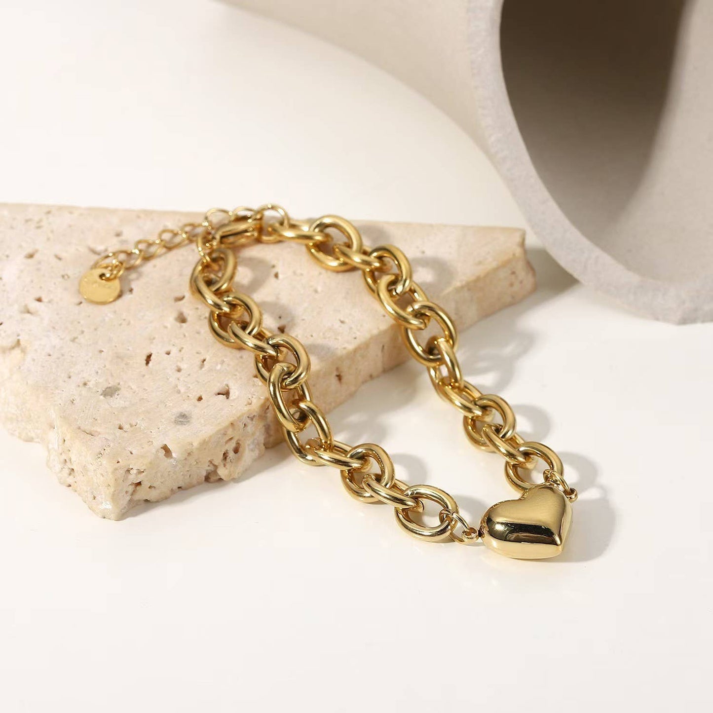 Gold Stainless Steel Chunky heart Bracelet