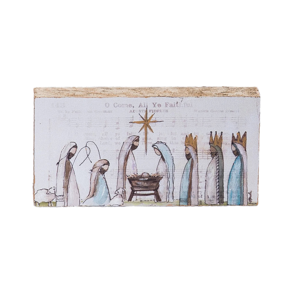 Hand Painted Nativity Block Colorful Christmas Decor