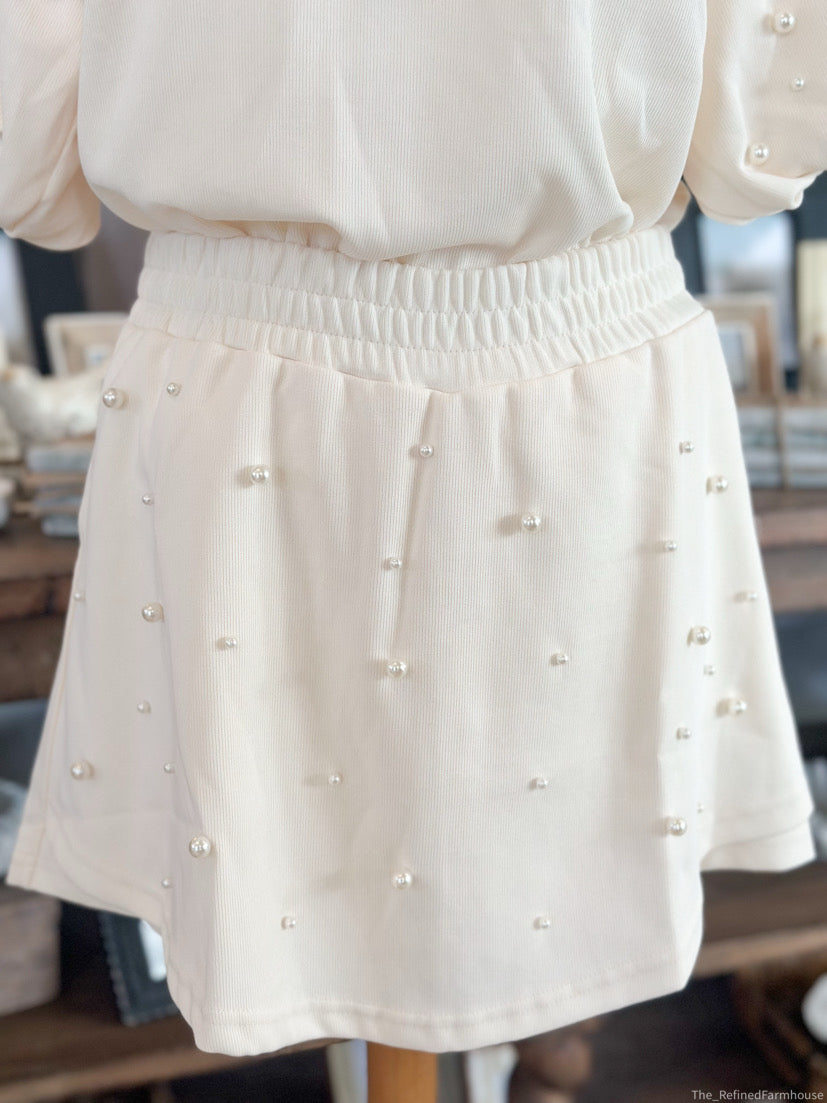 Cream Pearl knit short set