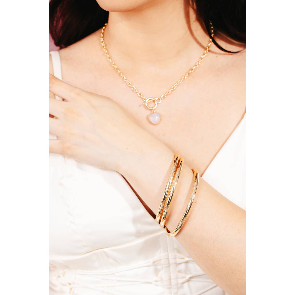 Metallic Triple Bangle Bracelet Set: S