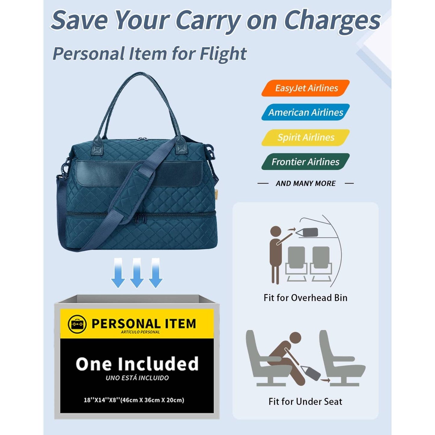 Airplane Approved Duffle Bag & Toiletry Bag Set 2 PCS: Black