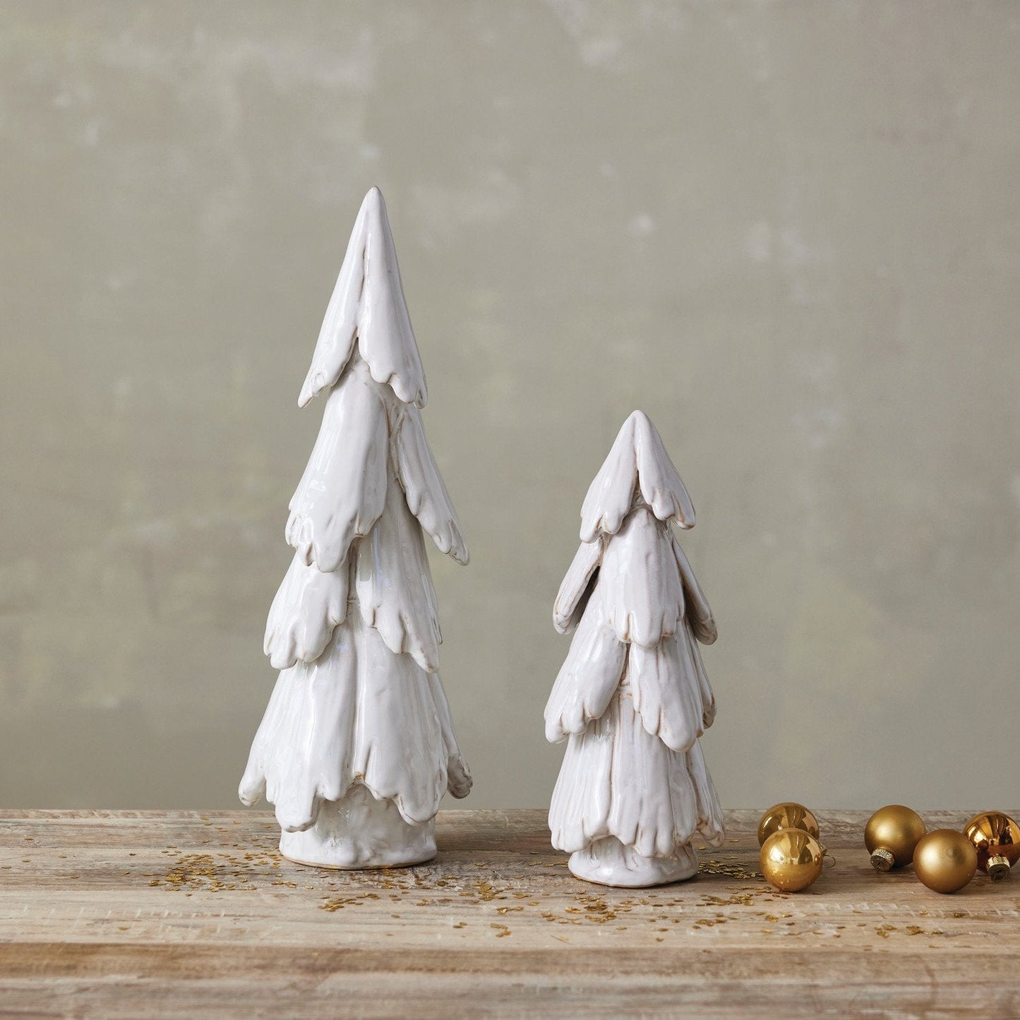 Handmade Stoneware Tree, Reactive Glaze, White (Each One Will Vary)- 2 sizes