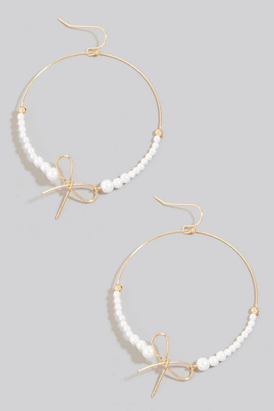 Wire Beaded Bow Hoop Earrings: GD