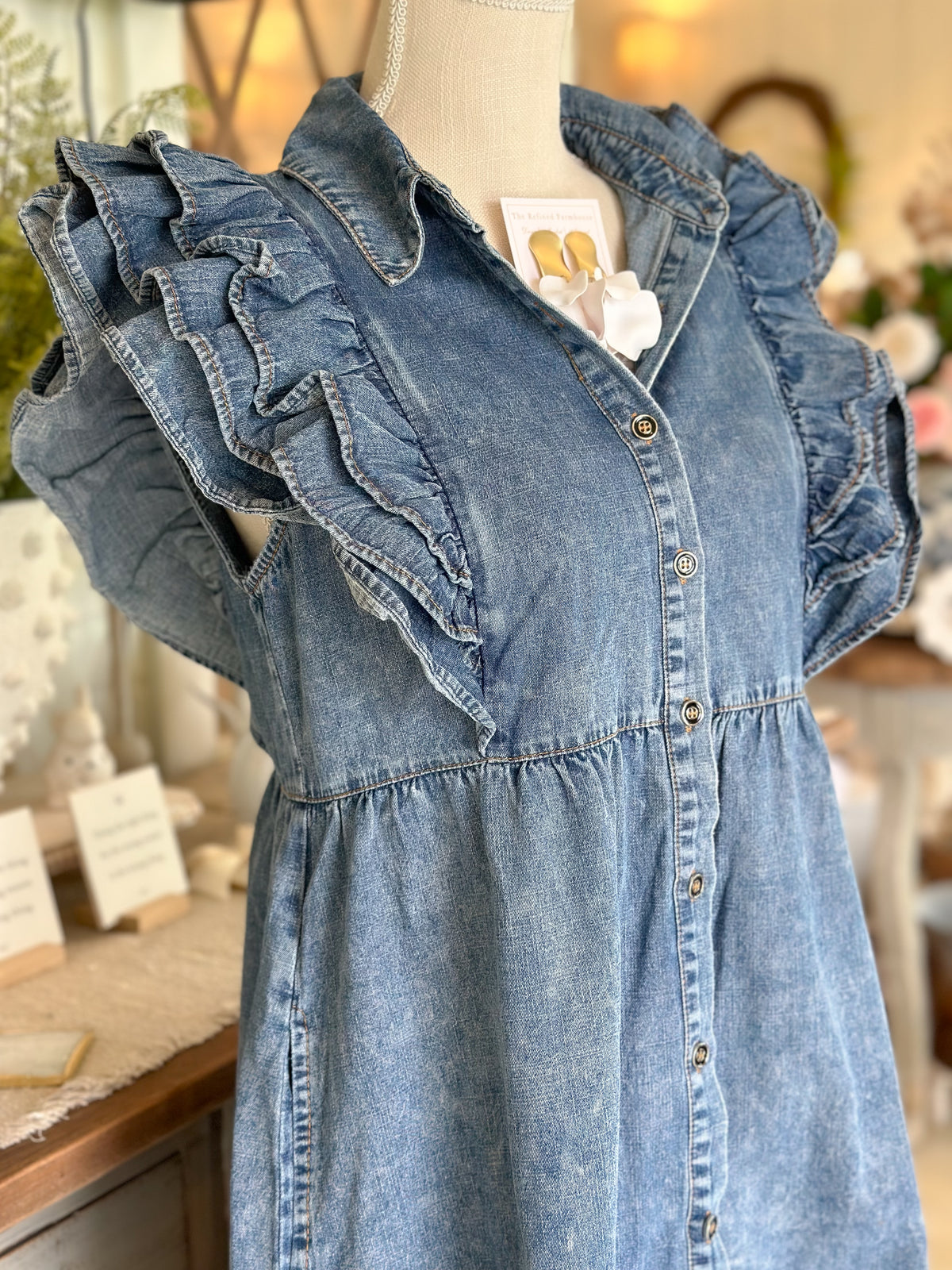 Denim Baby Doll Dress with Pockets