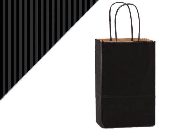 Recycled Shadow Stripe Kraft Paper Retail Shopping Bags: French Blue, 25 Pack, Cub 8x4.75x10.5"