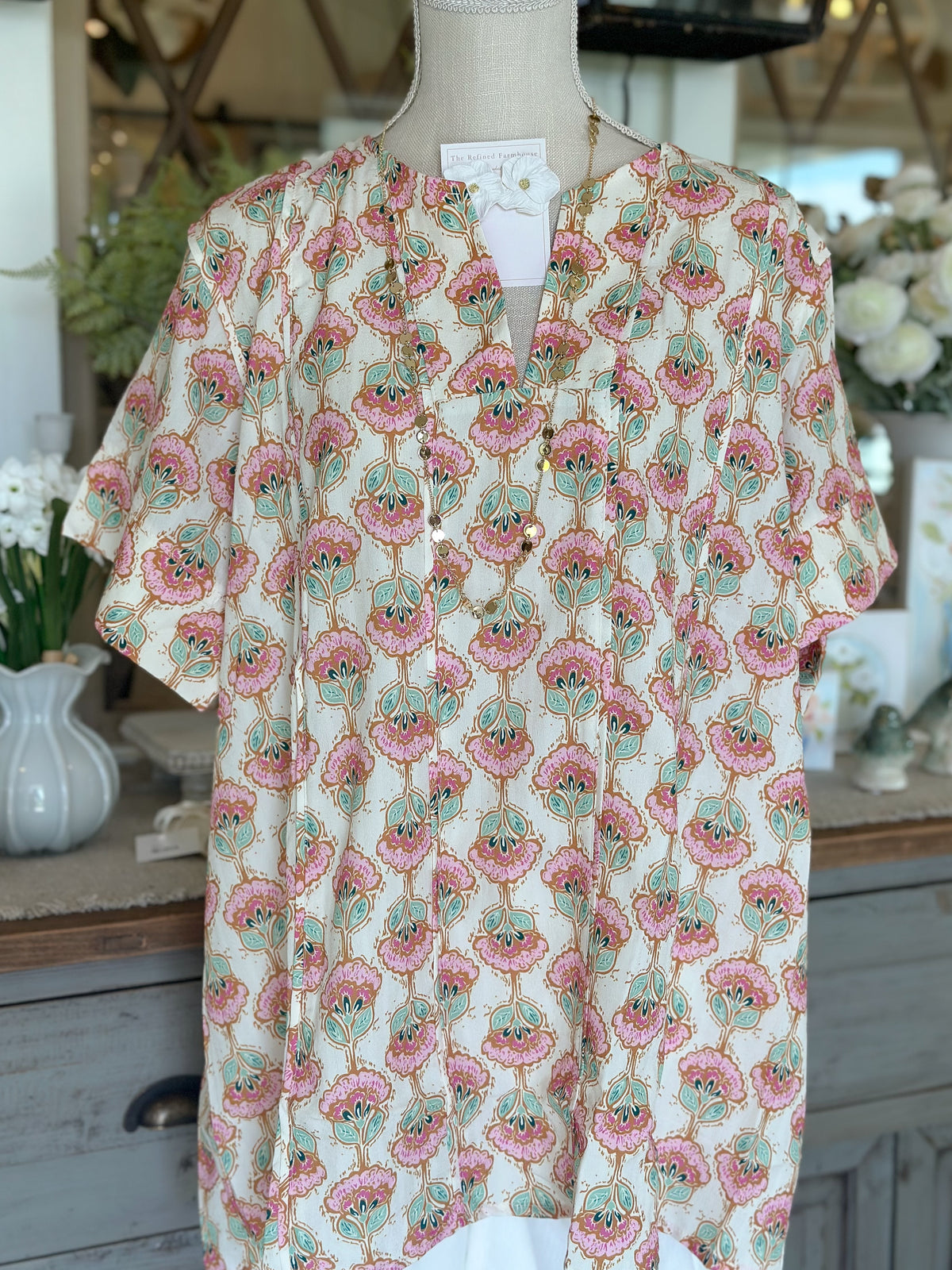Cream printed Top-Curvy
