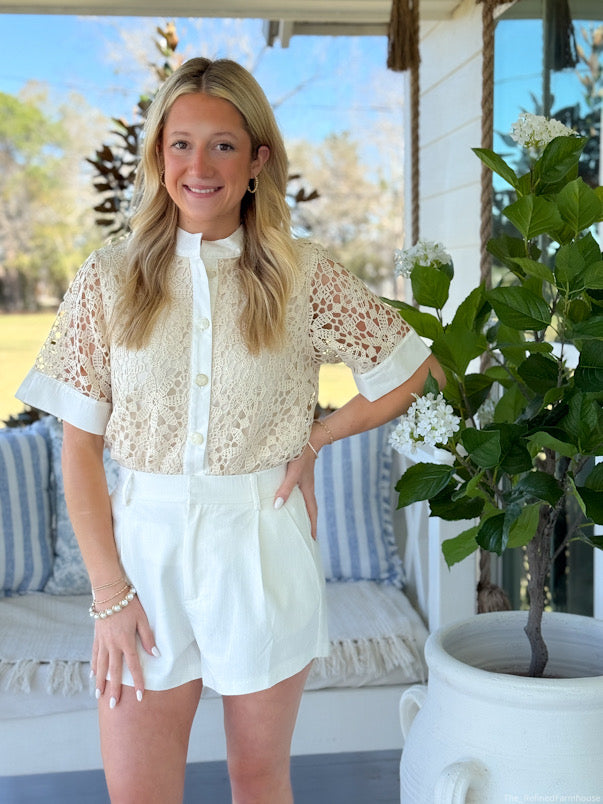The Lace & Linen Button Top