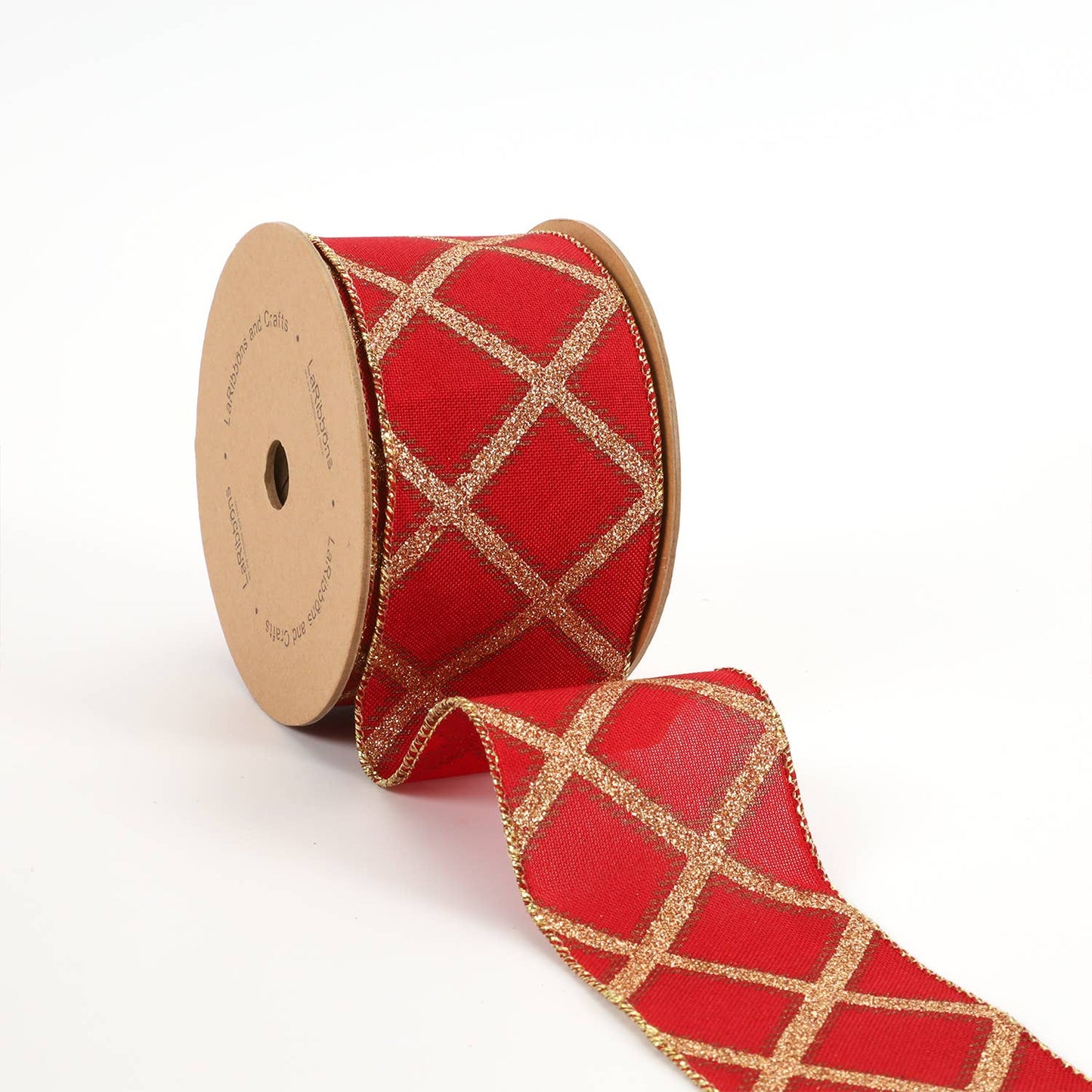 2 1/2" Holiday Wired Ribbon | "Diamond Pattern" Berry/Gold | 10 Yard Roll