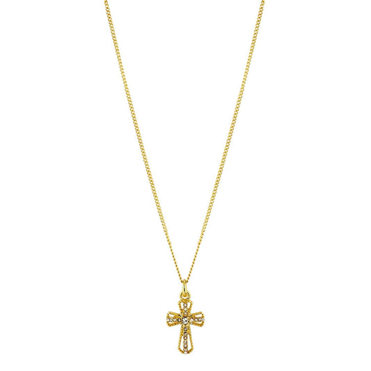 14K Gold Plated Rhinestone Cross Pendant 16"-18" Necklace