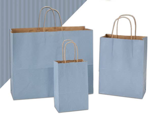 Recycled Shadow Stripe Kraft Paper Retail Shopping Bags: French Blue, 25 Pack, Vogue 16x6x13"