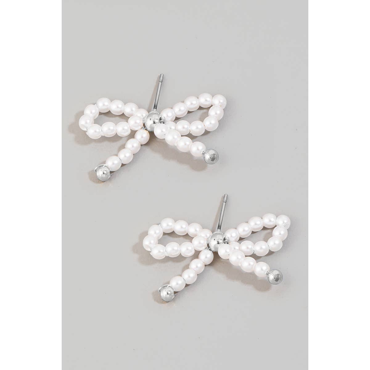 Pearl Beaded Ribbon Bow Stud Earrings