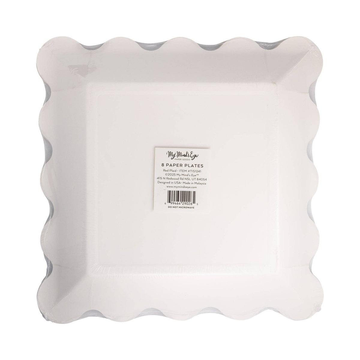 TIS1241 - Red Plaid Square Gold Edge Scalloped Plate
