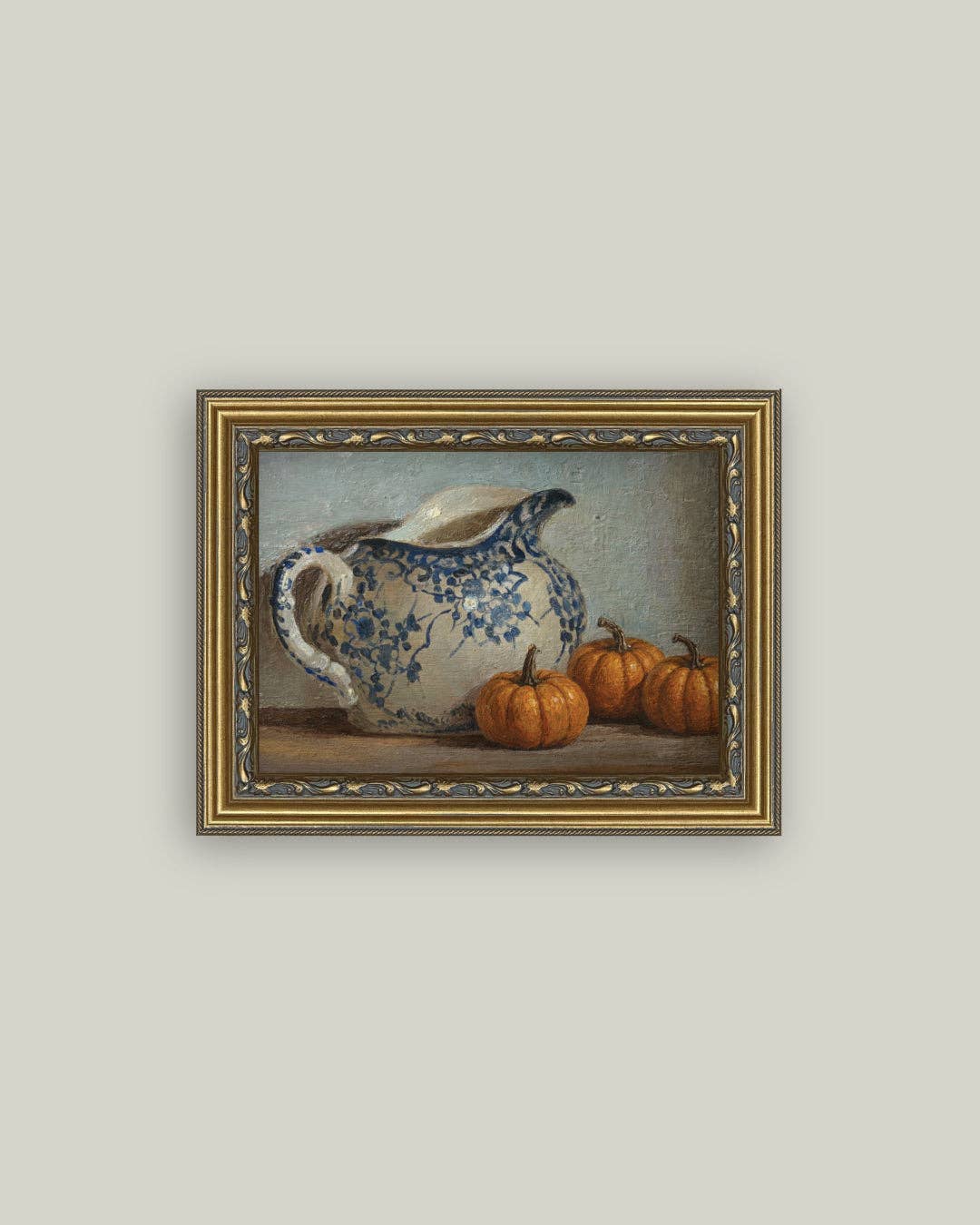Still Life Pumpkins and Pitcher: 7X5