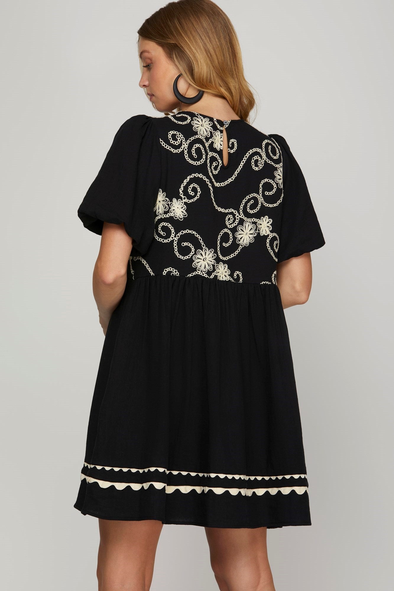 Black & White Embroidered Ric Rac Dress