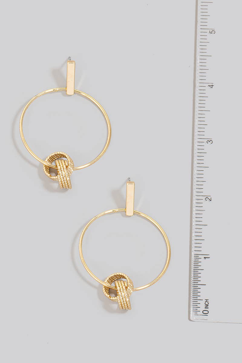 Linked Textured Hoop Dangle Earrings: GD