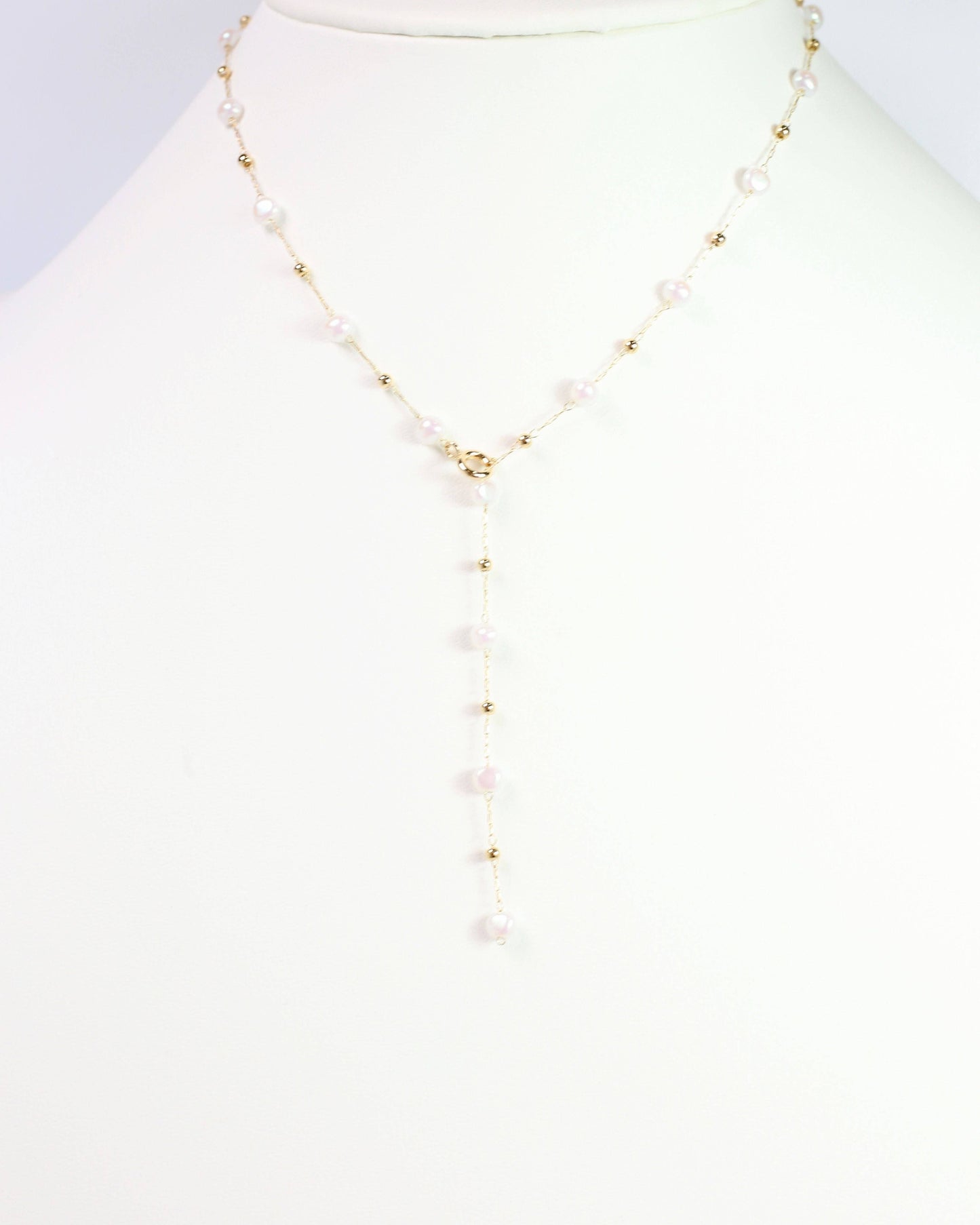 Elise Pearl Y Necklace Gold
