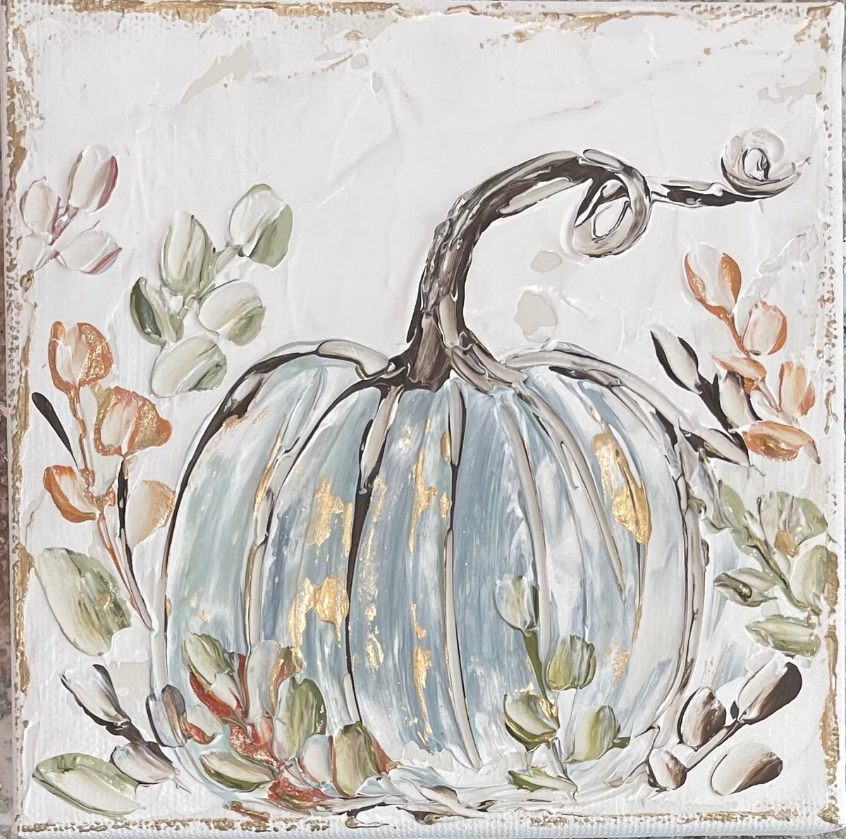 Blue Pumpkin Framed Art: 24x24