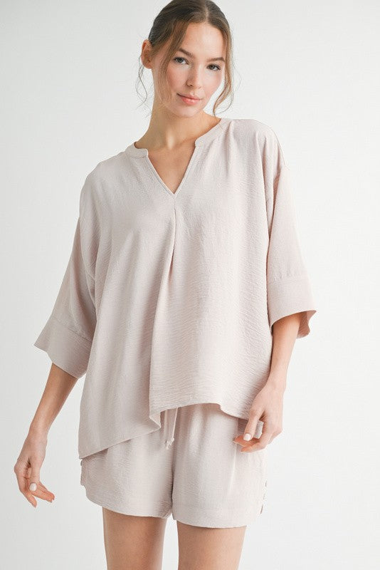 Oatmeal V-Neck Loungewear Set