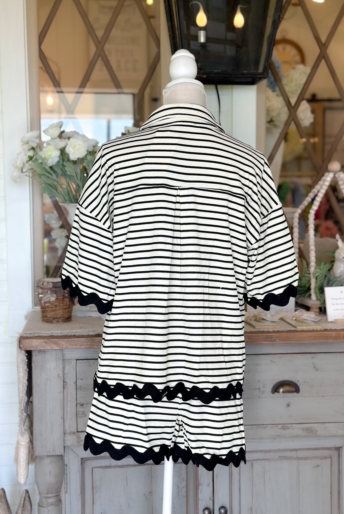 Stripe Black/White Rick Rack Trim Top/Shorts Set