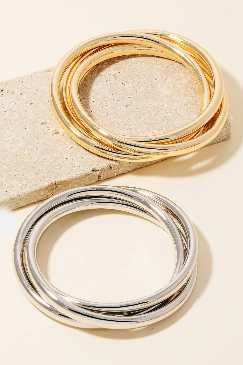 Layered Metallic Tube Bangle Bracelet Set