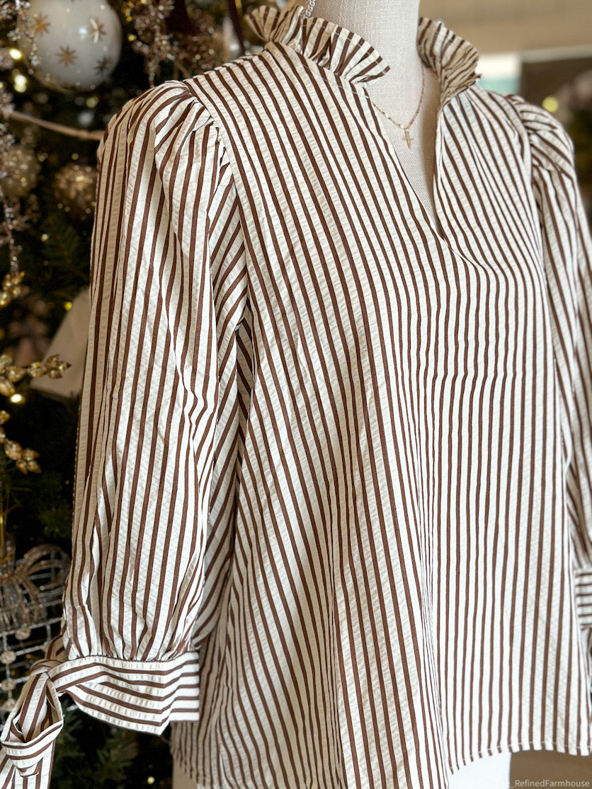 Brown/Ivory Stripe print 3/4 sleeve
