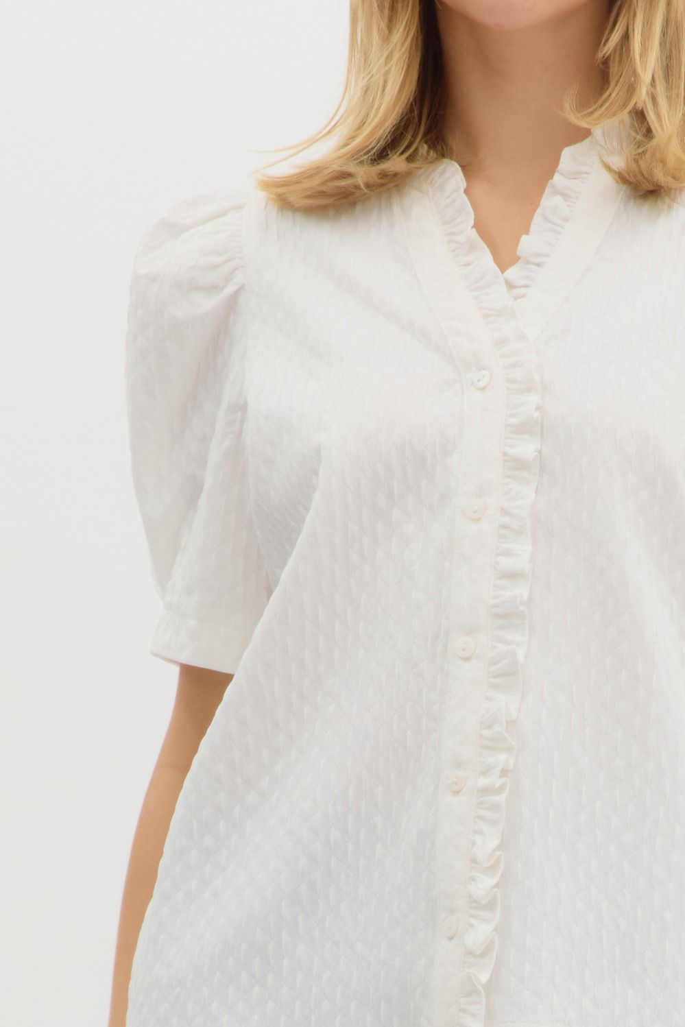 Solid White Pleated Sleeve Top
