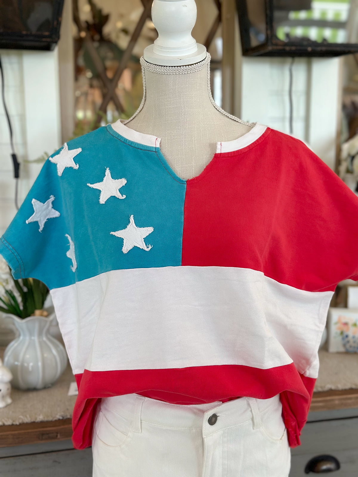 American Flag Mineral Washed Knit Top