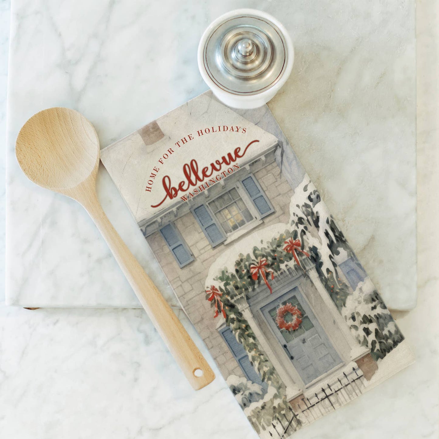 Custom Snowy Home Tea Towel: White