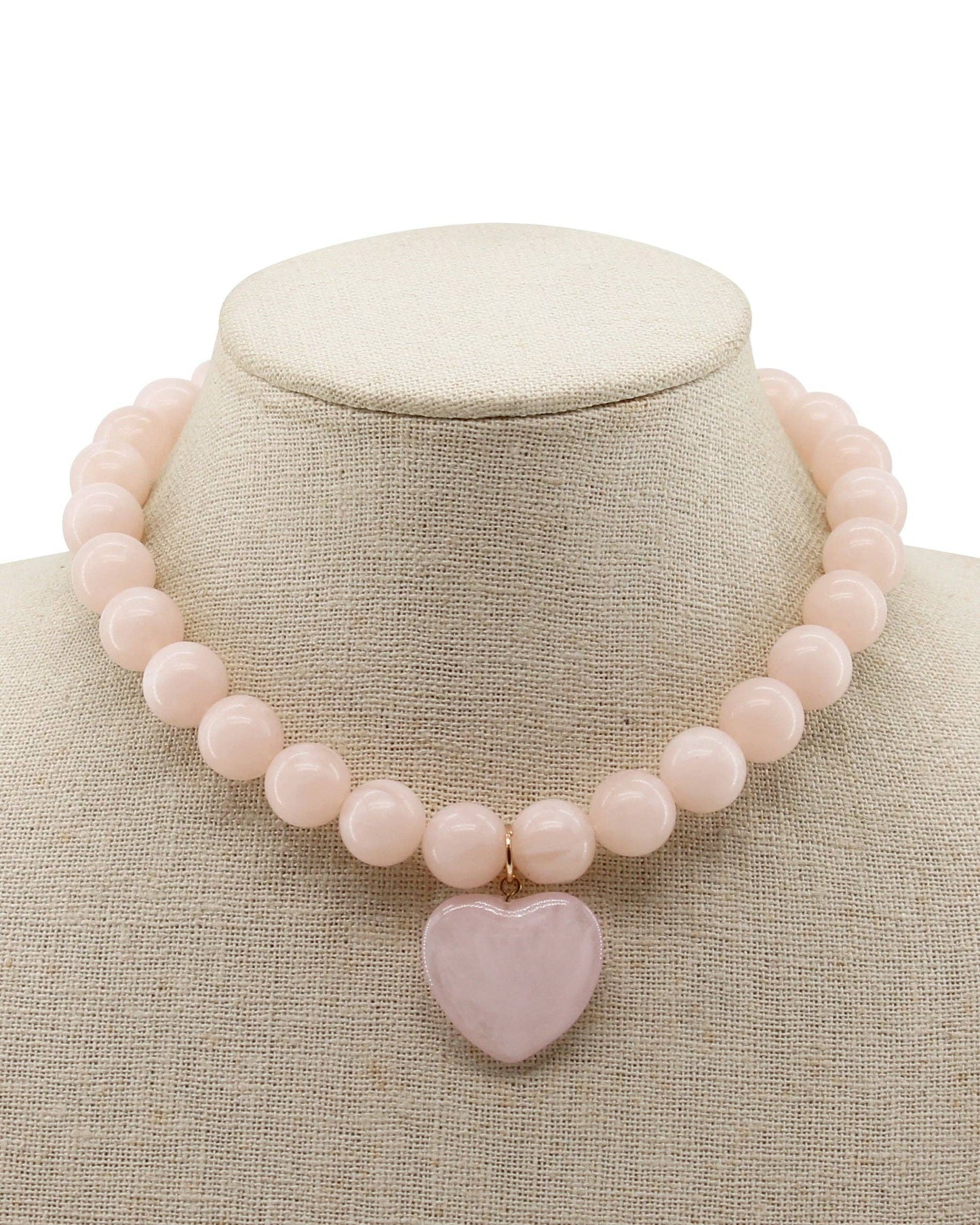Blush Pink Acrylic Beaded with Pink Stone Heart Charm