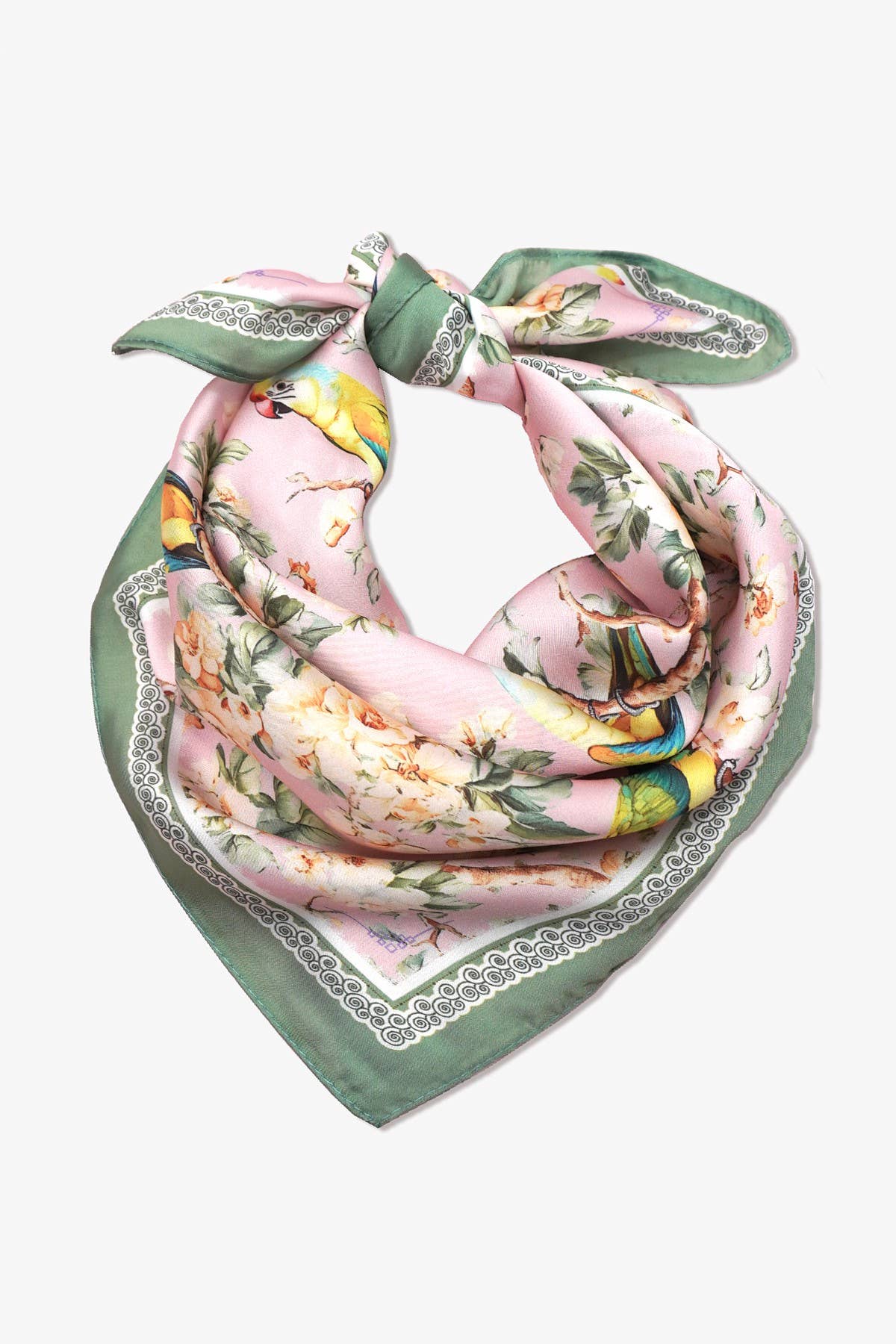 Floral Bird Print Silky Bandana Scarf