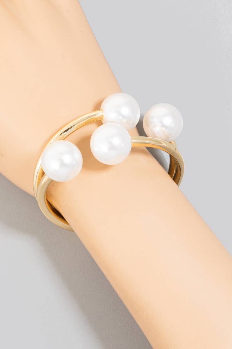 Pearl End Charms Hinge Cuff Bracelet: G
