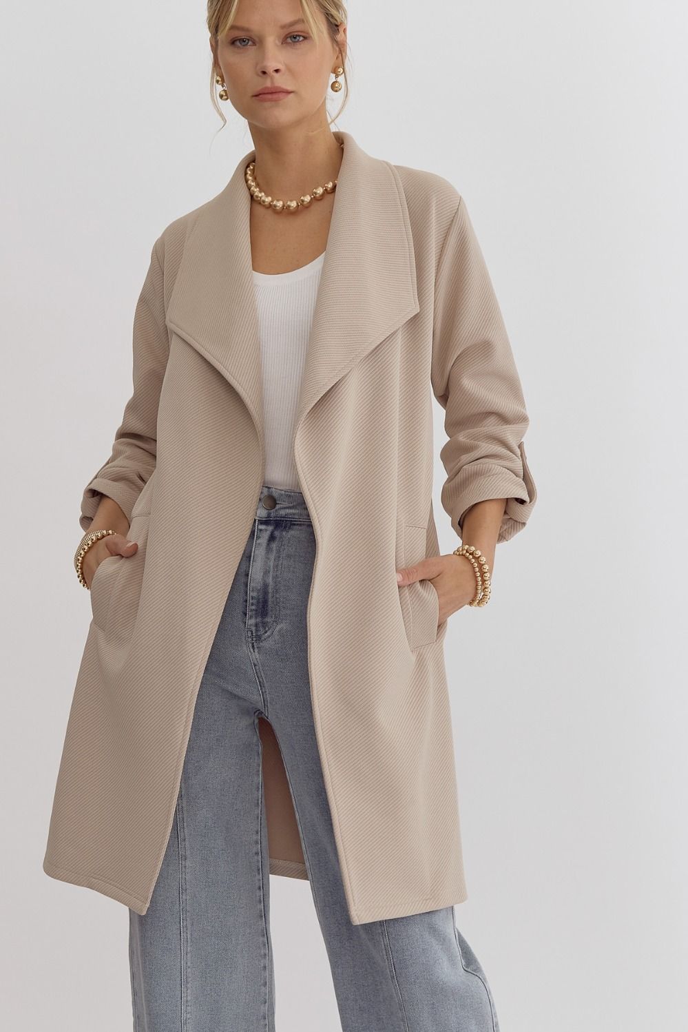 Taupe Solid Textured Coat