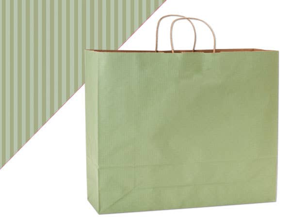 Recycled Shadow Stripe Kraft Paper Retail Shopping Bags: French Blue, 25 Pack, Vogue 16x6x13"