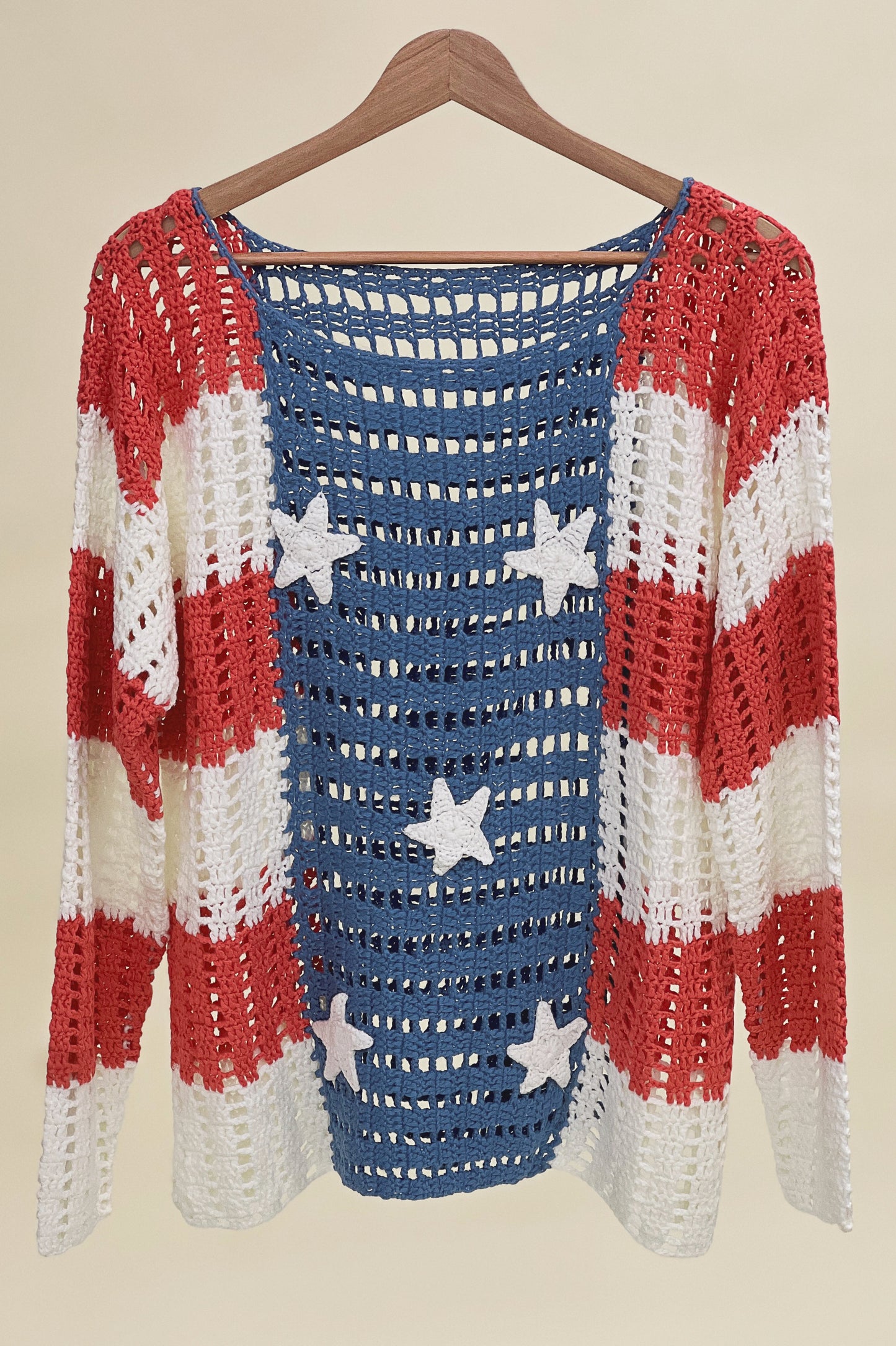 Crochet Star Patches American Flag Top