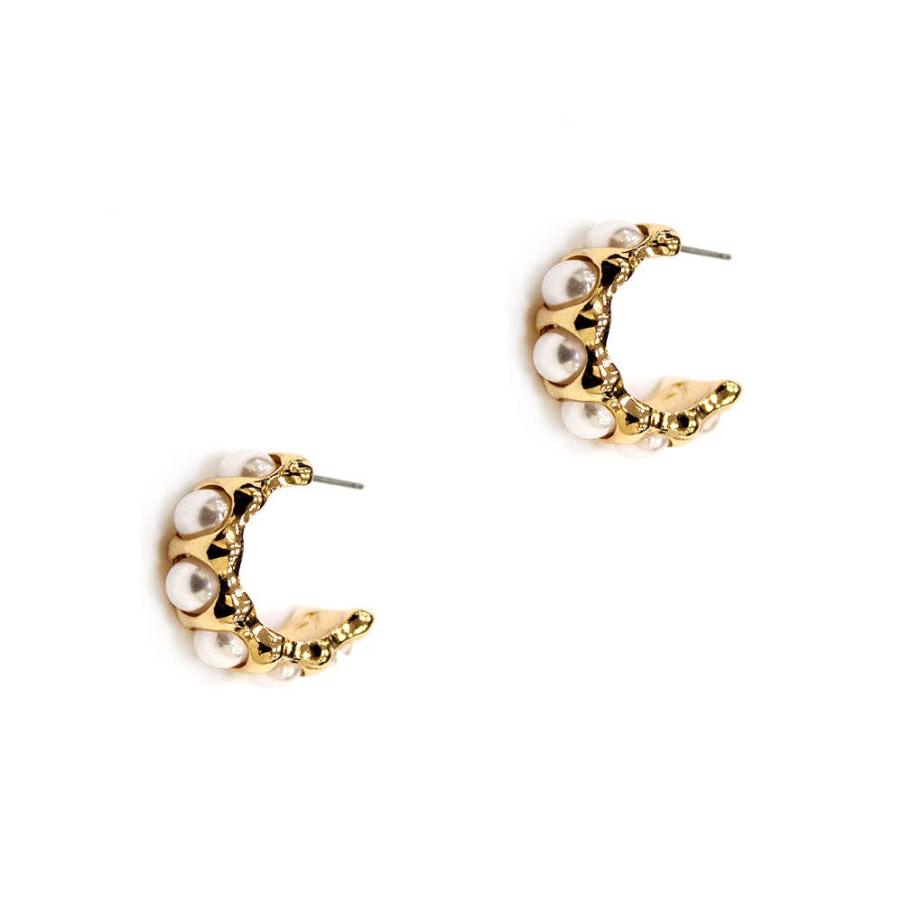 Gold with Pearl Hoop .75" Earrings