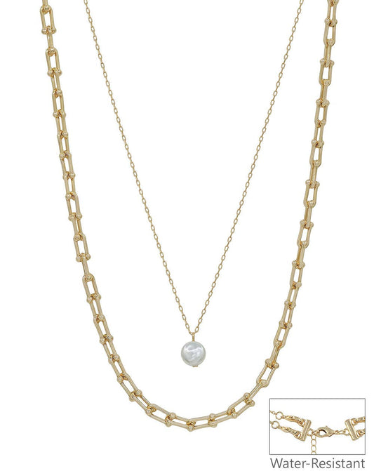 Water Resistant Thin Gold Chain with Coin Pearl 16"-18" Necklace