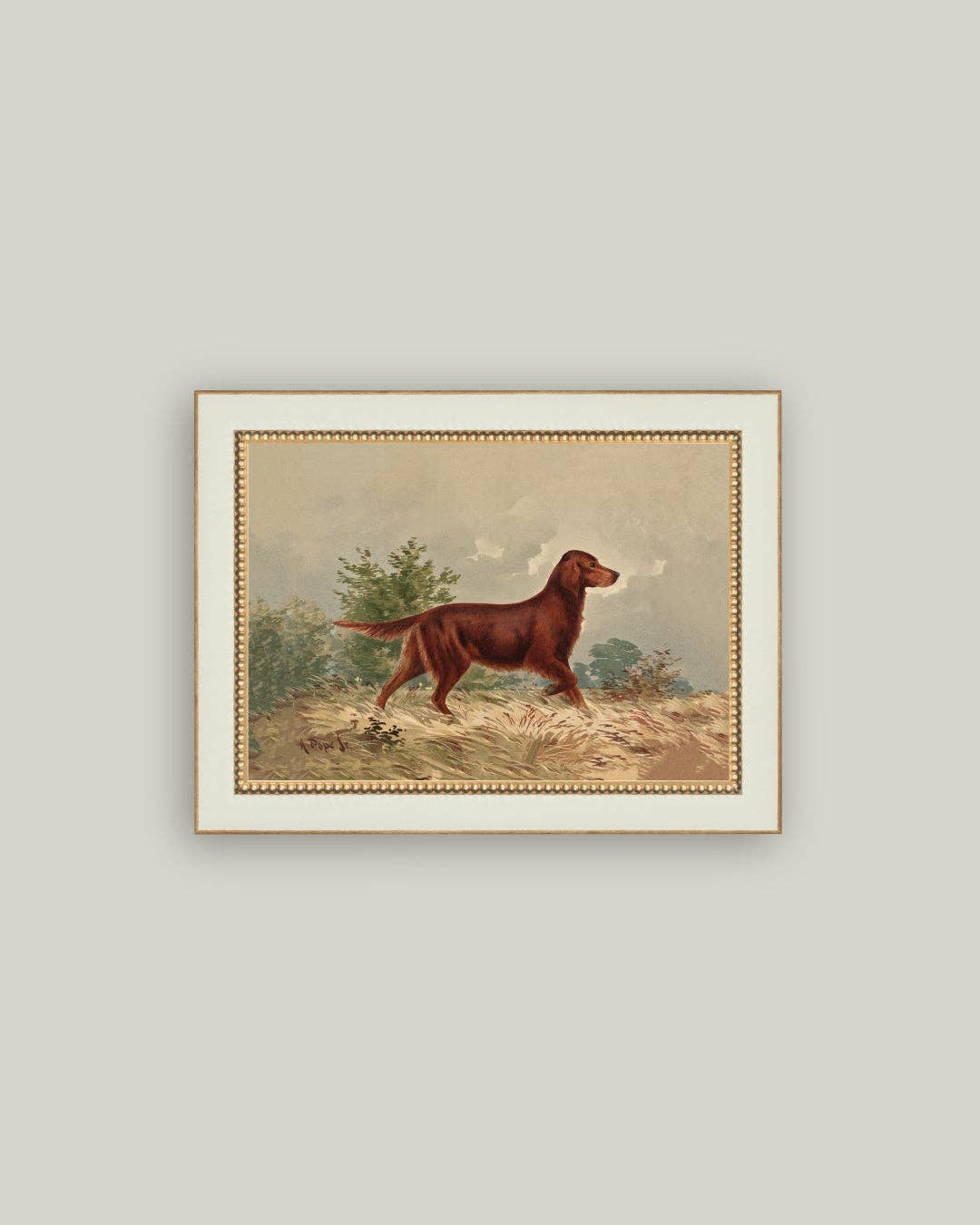 Standing Retriever Framed Antique Art: 6x4