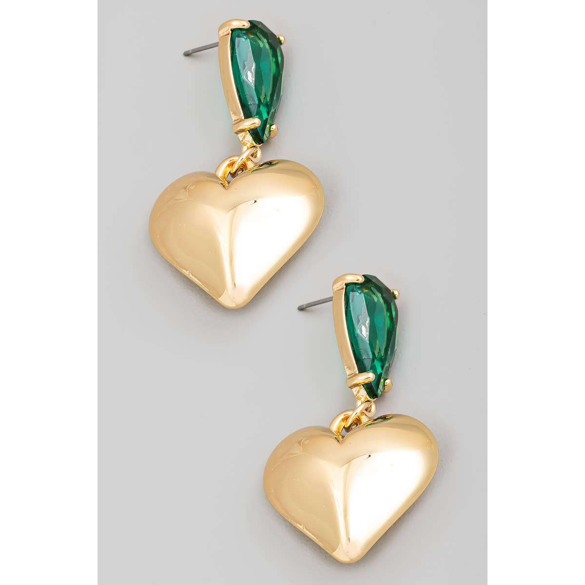 Large Metallic Heart And Rhinestone Dangle Earrings: CL