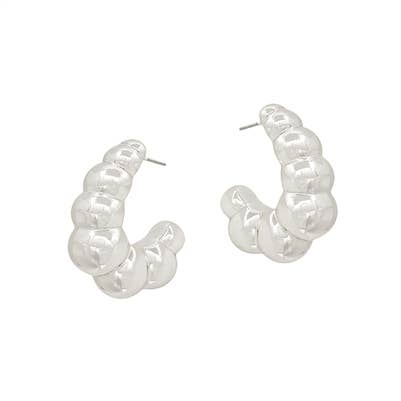 Silver Teardrop Lined Textured 1" Hoop Earring