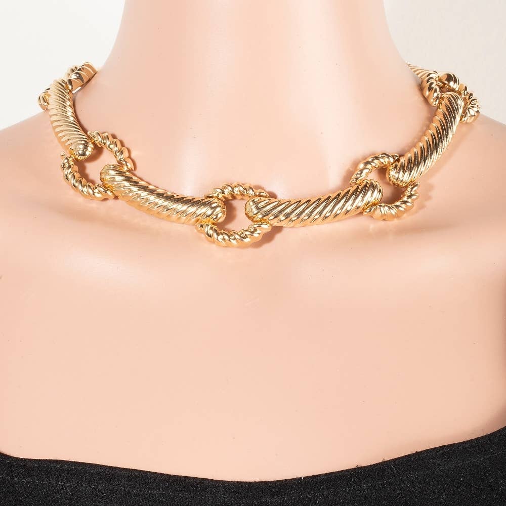 Gold Dipped Large Textured Statement Chain Necklace: GOLD