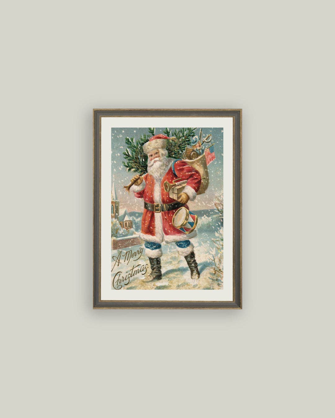 Travel Santa Framed Antique Art | 7x9