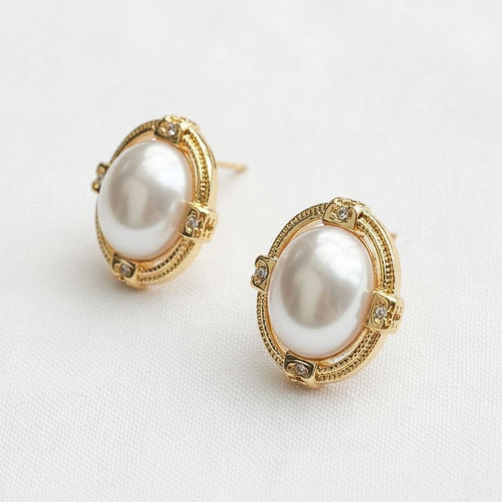 Elegant Geometric Oval Pearl Drop Earrings