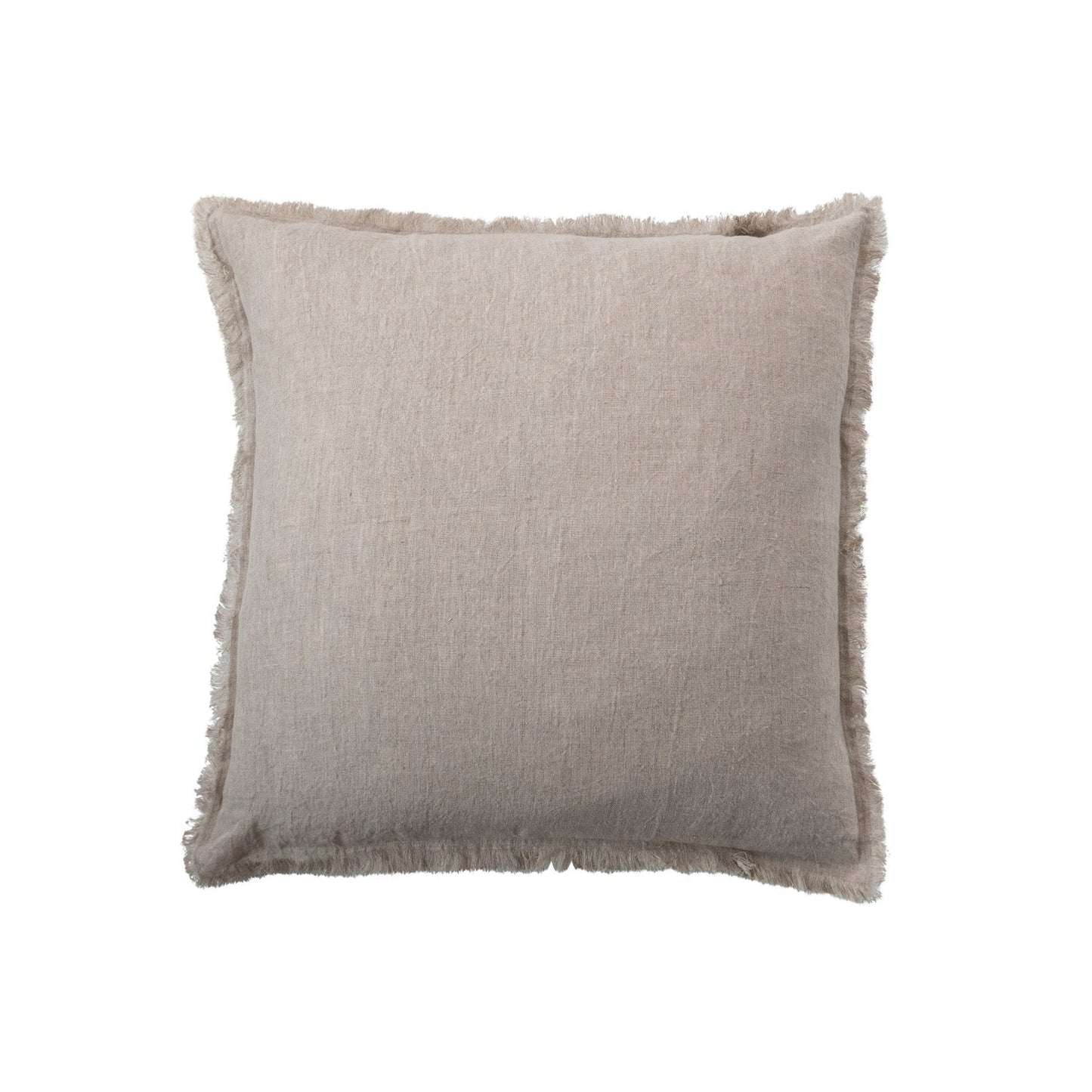 20" Stonewashed Linen Pillow w/ Fringe, Natural