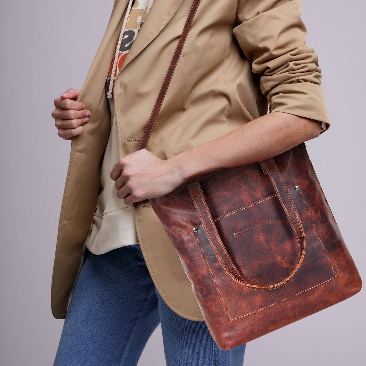 Classic Leather Tote Bag Bunbury Camal