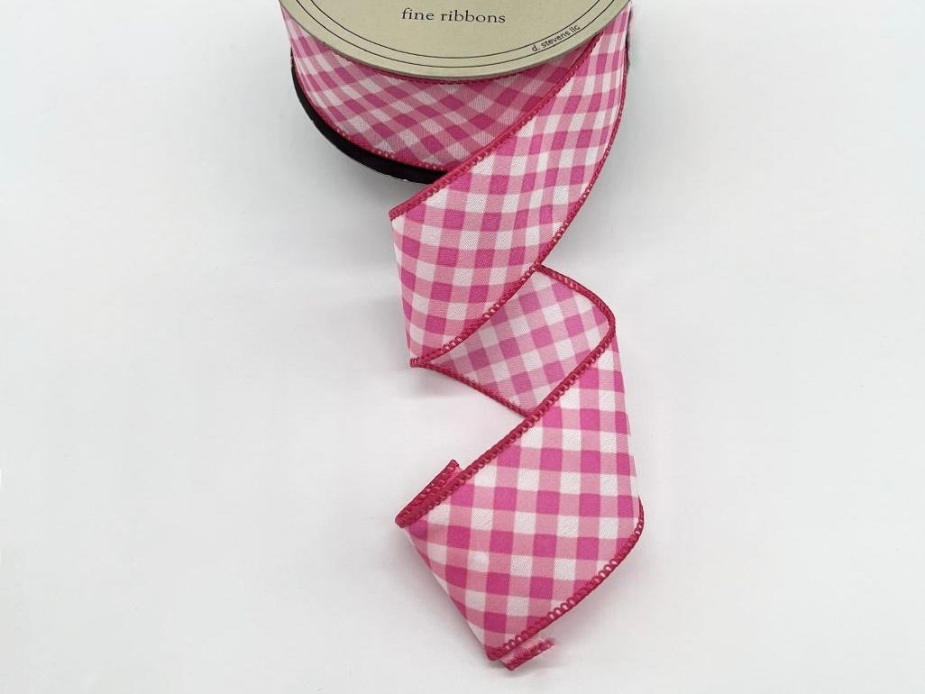 1.5" Poplin criss cross check, pink white