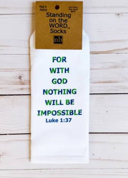MEN'S Striped with verse: Luke 1:37 nothing will be impossible Socks