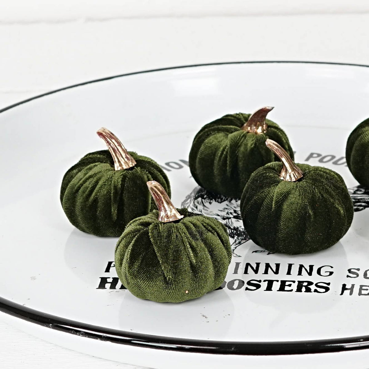 Green Bag of 6 Velvet 2in Pumpkins w.Golden Stem