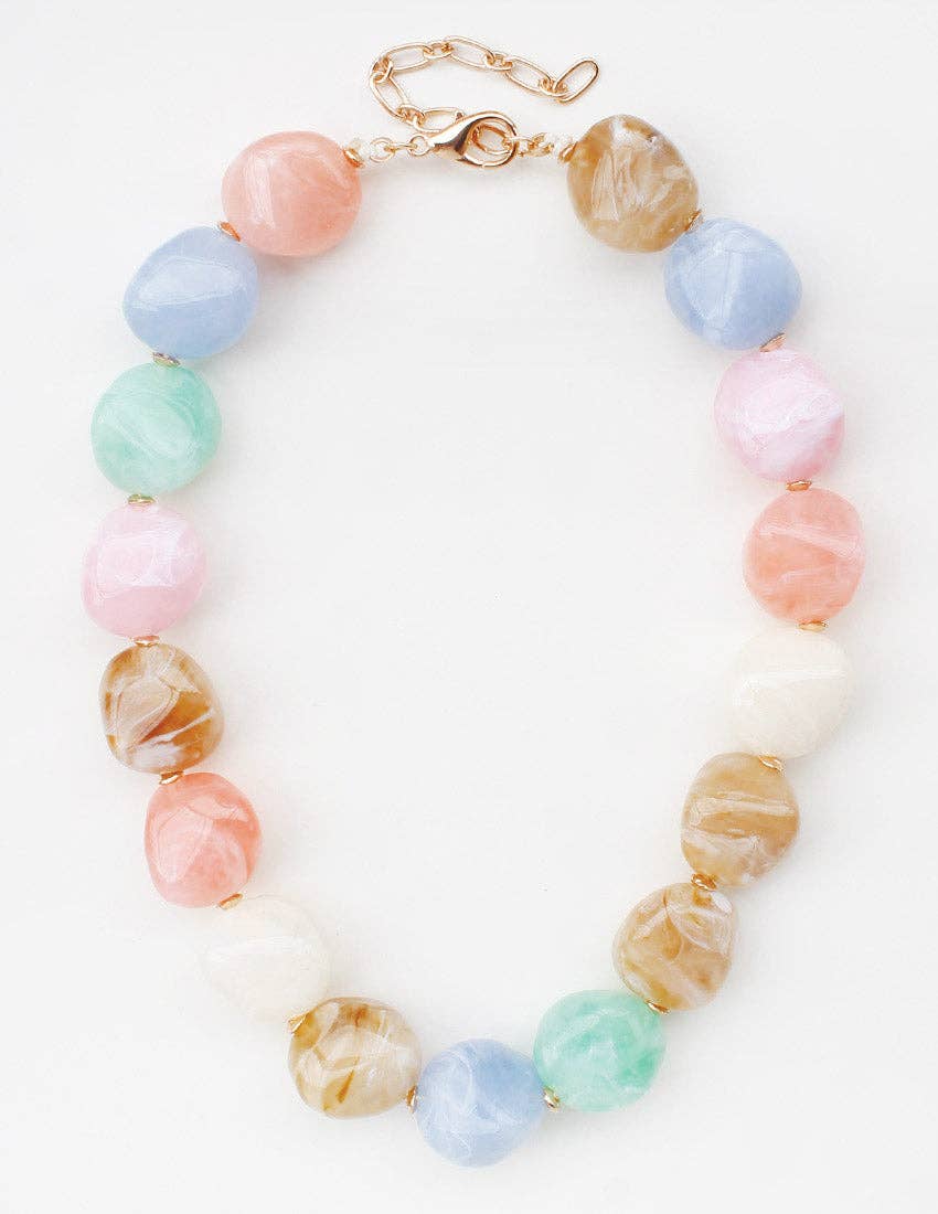 Light Pink, Blue, White, and Brown Acrylic Stone 16"-18" Necklace
