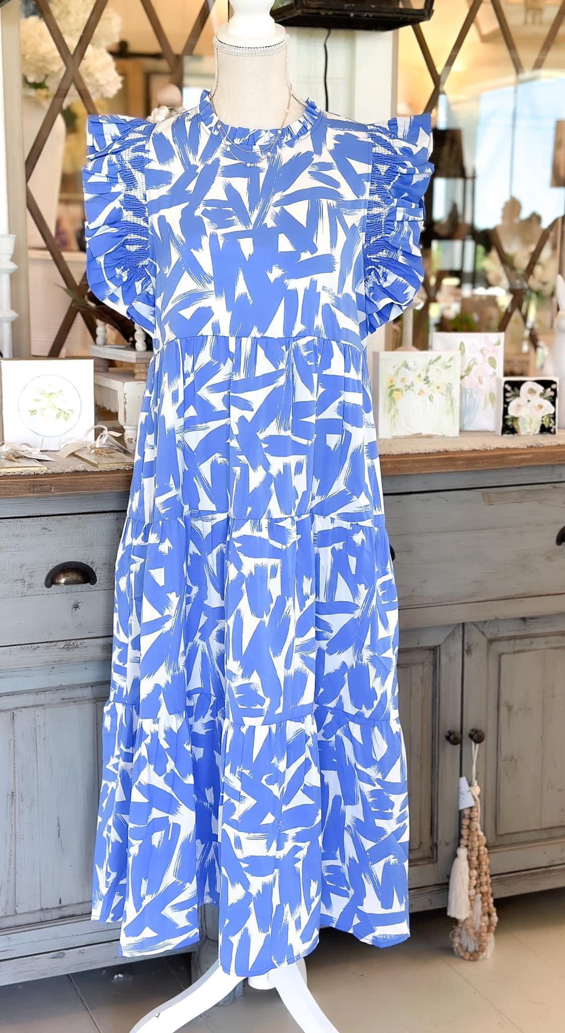 Blue & White Abstract Dress