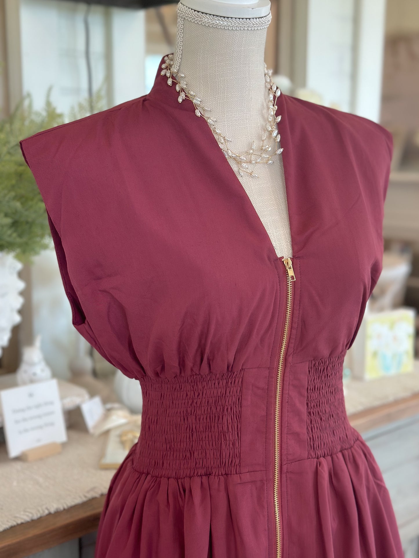 Merlot V-Neck Sleeveless Midi Dress
